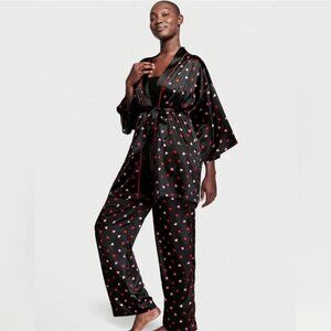 Victoria’s Secret XL XXL Heart Satin Pajama Set Robe Satin Flowy Coquette Flirty